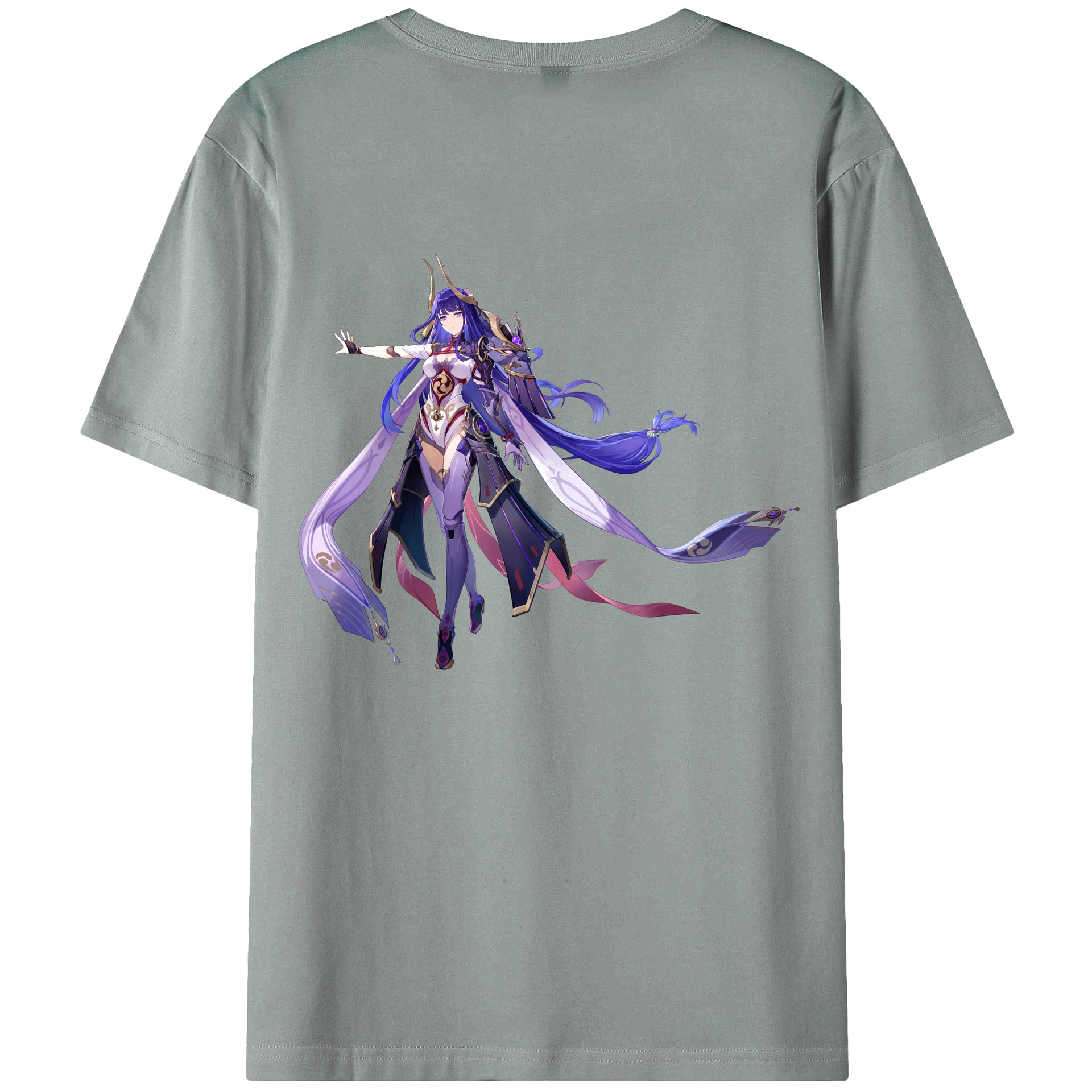 げんし神 雷電将軍 らいでんしょうぐん genshin Raiden Shogun 綿100％ メンズ半袖Tシャツ（バックプリント） 通気性